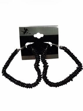 Black Metal Bead Chained Heart Dangle Earrings